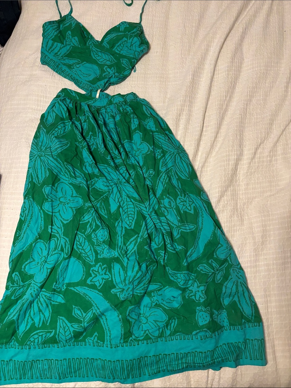 Free People Green Floral Two-Piece Skirt Set